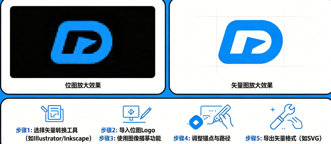 Logo放大就模糊?揭秘如何将Logo完美转换为矢量格式(附工具与步骤)