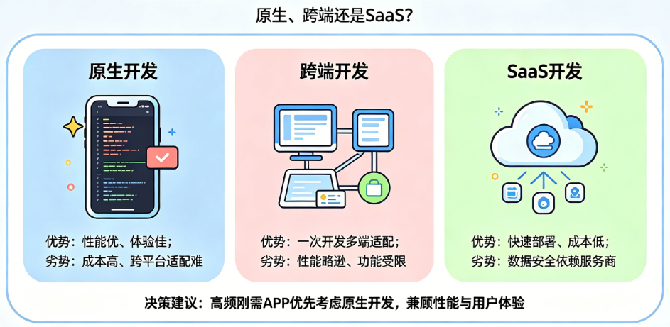 高频刚需APP怎么选开发类型?原生、跨端还是SaaS?——开发类型决策指南