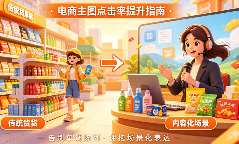 电商主图点击率太低?从“货架思维”到“内容思维”的创意升级