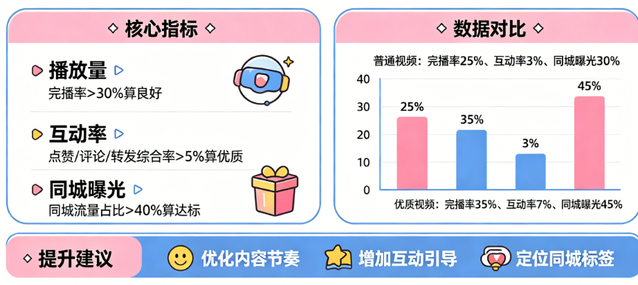 探店视频播放量多少算好?从完播率、互动率到同城曝光的深度数据解读