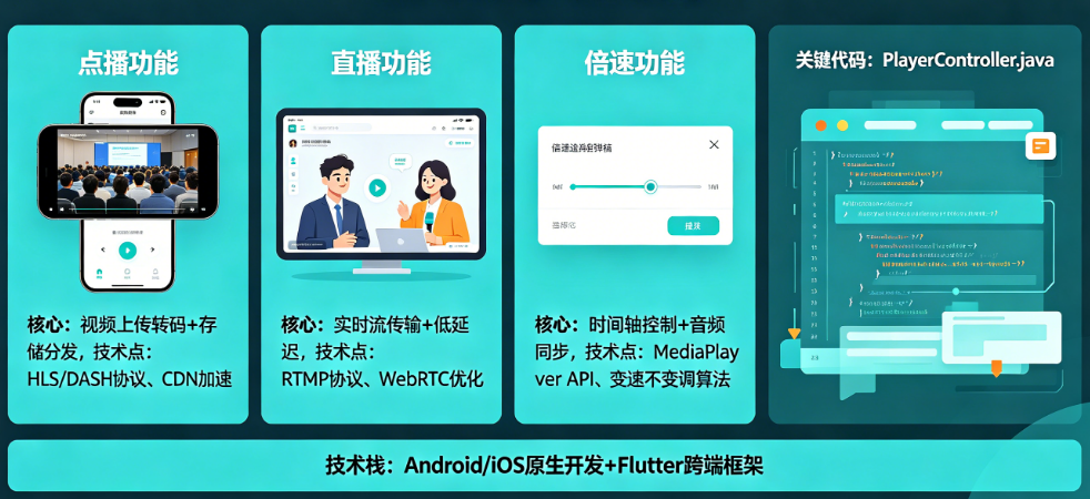 线上课程APP视频播放模块怎么实现?点播、直播、倍速如何开发?