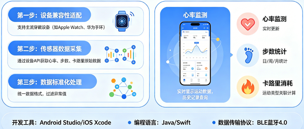 支持穿戴设备对接的运动监测APP怎么开发?心率、步数、卡路里如何接入?