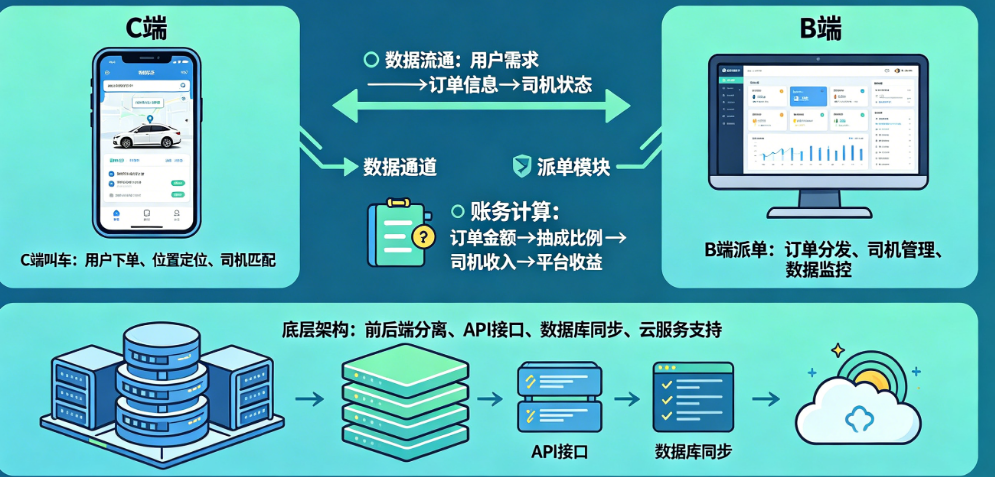 C端叫车+B端派单,数据怎么通?账怎么算?代驾小程序双端同步开发的底层架构怎么搭?