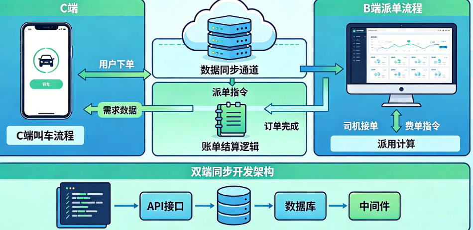 C端叫车+B端派单,数据怎么通?账怎么算?代驾小程序双端同步开发的底层架构怎么搭?