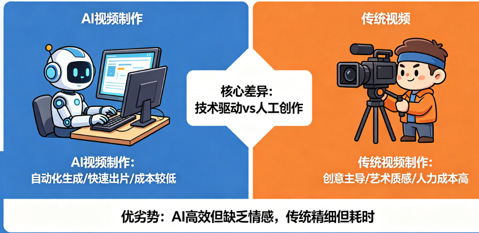 AI能取代传统视频制作吗?揭秘两者的核心差异与各自优劣势