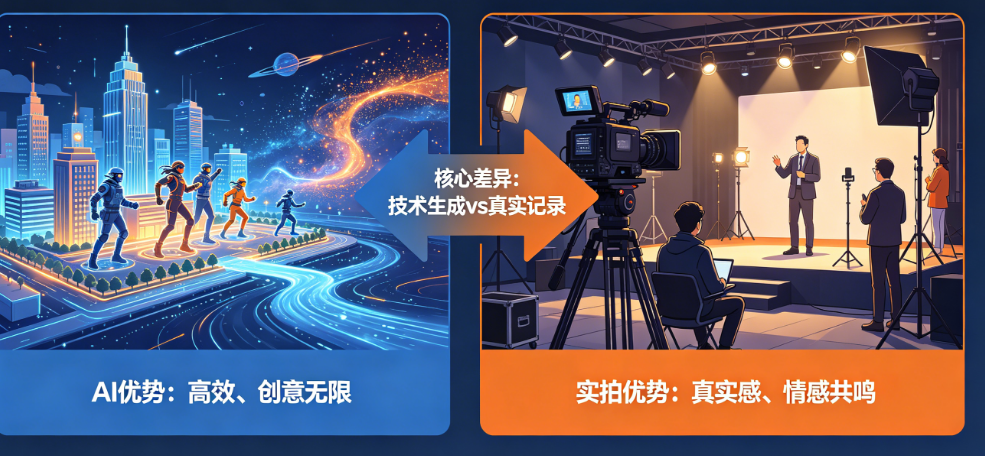 AI宣传片能取代实拍吗?揭秘两者的核心差异与各自优劣势