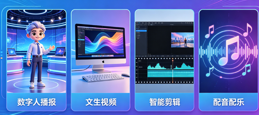 彻底搞懂AI宣传片工具有哪些!数字人播报+文生视频+智能剪辑+配音配乐全解析