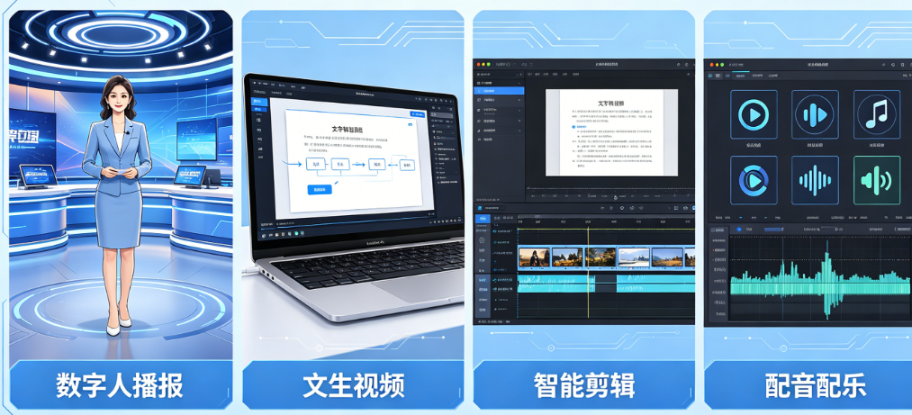 彻底搞懂AI宣传片工具有哪些!数字人播报+文生视频+智能剪辑+配音配乐全解析