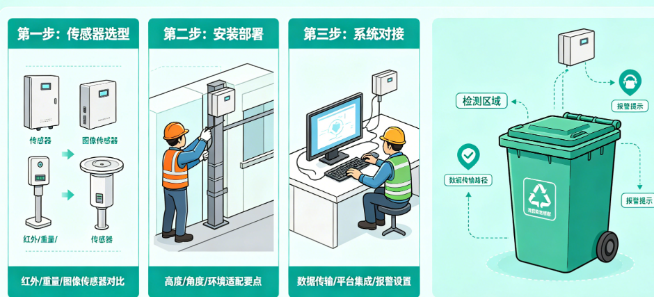 物业保洁别靠“眼看”!从传感器选型、安装部署到系统对接，垃圾桶满溢检测器落地指南