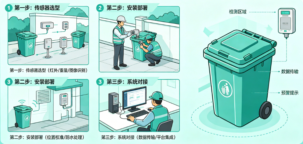 物业保洁别靠“眼看”!从传感器选型、安装部署到系统对接，垃圾桶满溢检测器落地指南