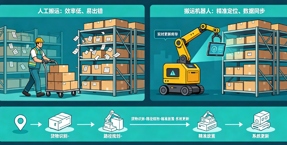 成品入库效率低、账实不符?揭秘搬运机器人如何实现精准入库、实时同步