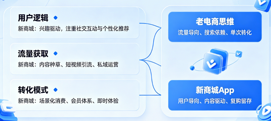 新商城App运营为什么不能用老电商思维?用户逻辑、流量获取、转化模式有何不同?
