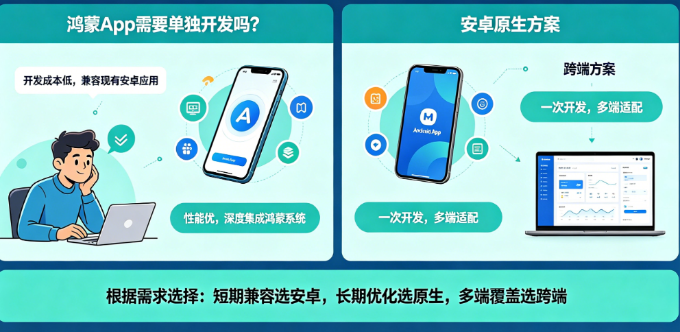 鸿蒙App需要单独开发吗?安卓兼容、鸿蒙原生、跨端方案怎么选?