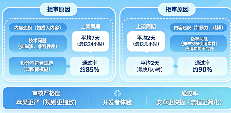 苹果App审核比安卓严多少?拒审原因、上架周期、通过率全面对比