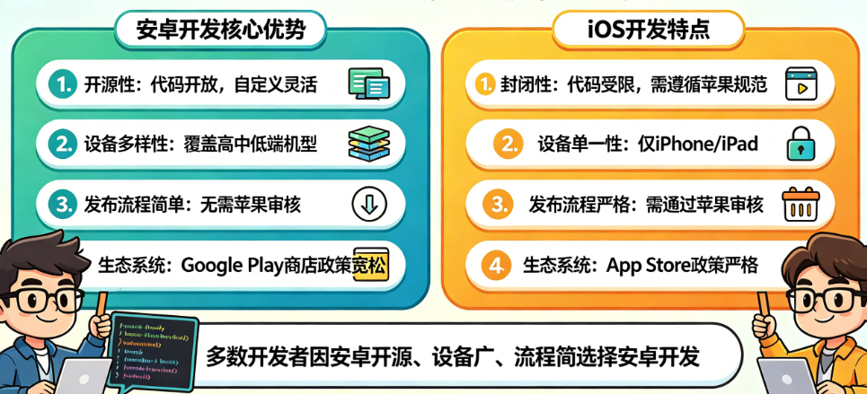 为什么多数开发者首选安卓开发?对比iOS的核心优势盘点