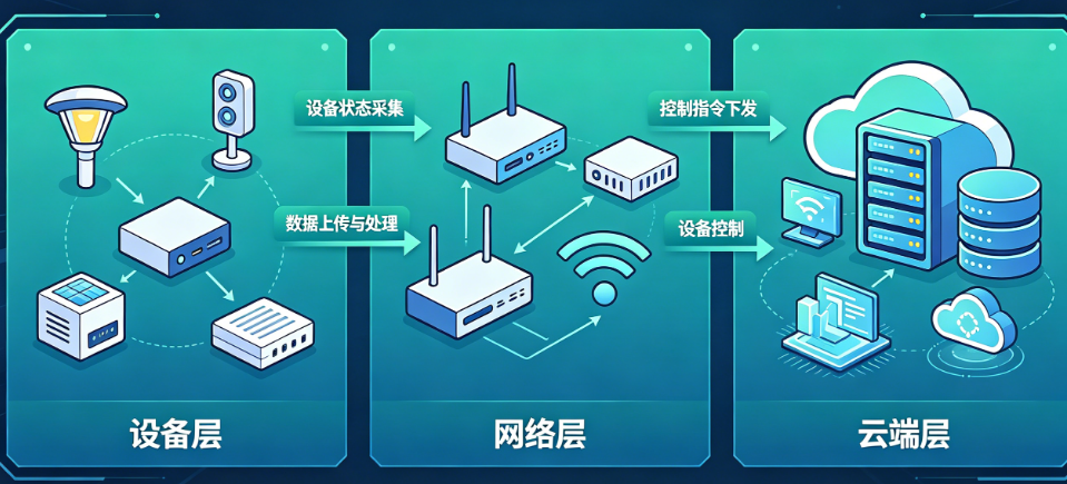 从设备到云端：数字多媒体亮化无线管控系统的三层架构与数据流转设计