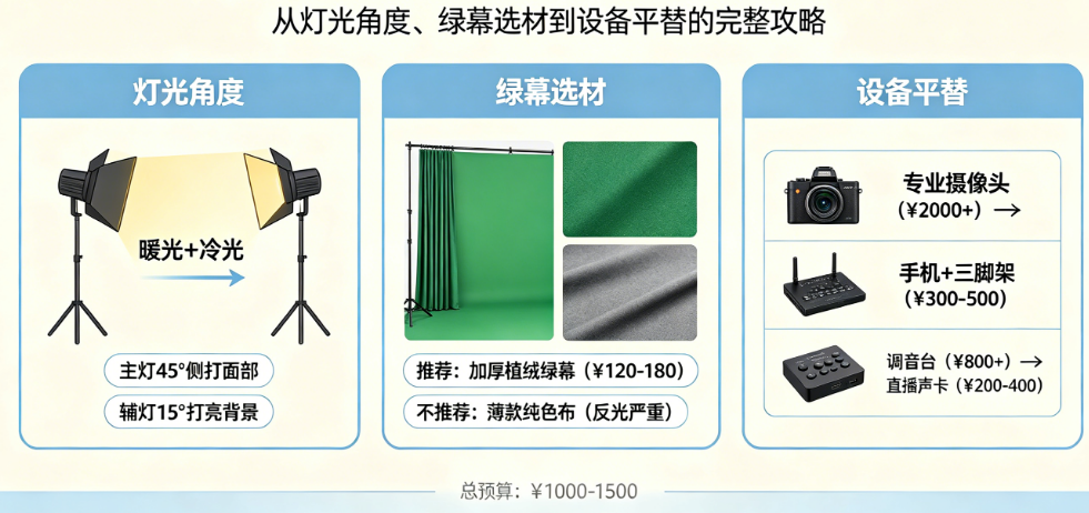 预算不够怎么搭出高级直播间?从灯光角度、绿幕选材到设备平替的完整攻略