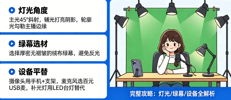 预算不够怎么搭出高级直播间?从灯光角度、绿幕选材到设备平替的完整攻略