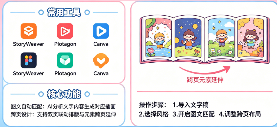 AI绘本排版工具有哪些?图文自动匹配、跨页设计怎么做?