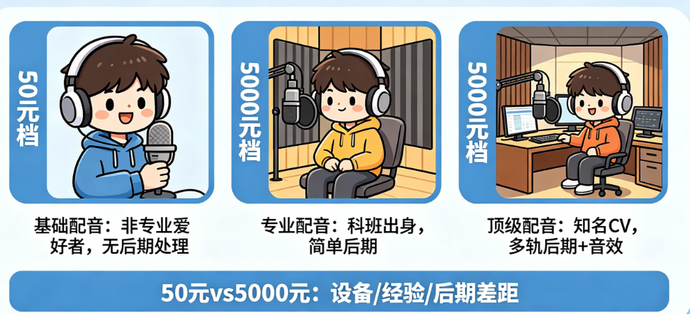 找人配音一段视频旁白要多少钱?拆解配音报价从50元到5000元的差距