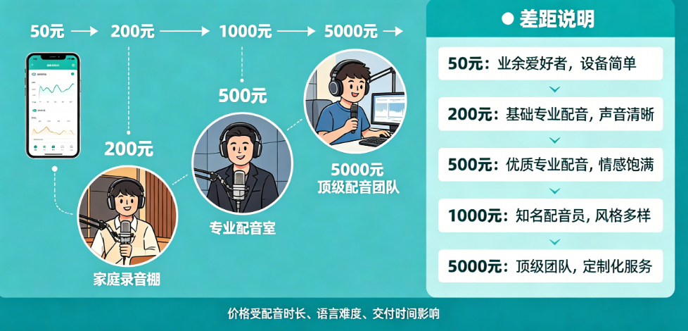 找人配音一段视频旁白要多少钱?拆解配音报价从50元到5000元的差距