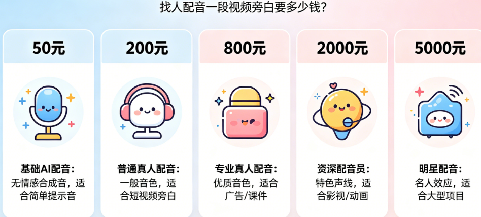 找人配音一段视频旁白要多少钱?拆解配音报价从50元到5000元的差距