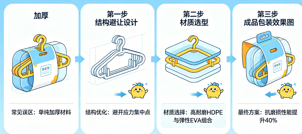 晾衣架抗磨损包装别只懂“加厚”!从结构避让到材质选型的完整设计方法