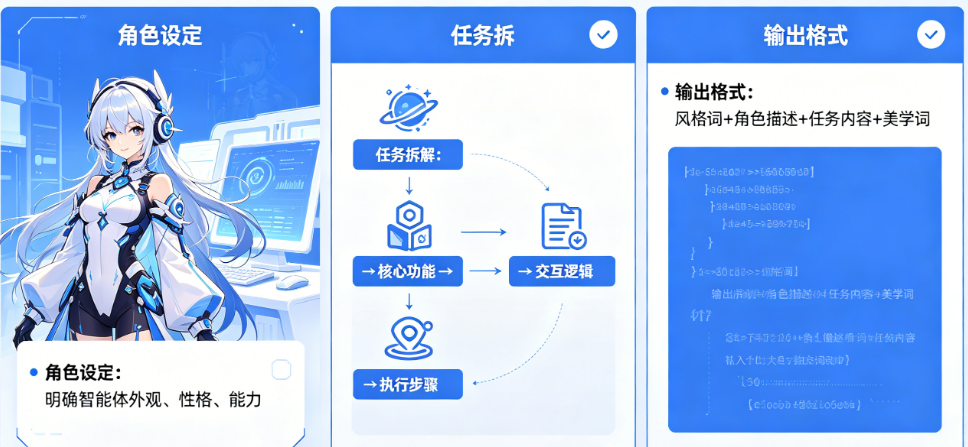 智能体的提示词怎么设计?角色设定、任务拆解、输出格式如何规范?
