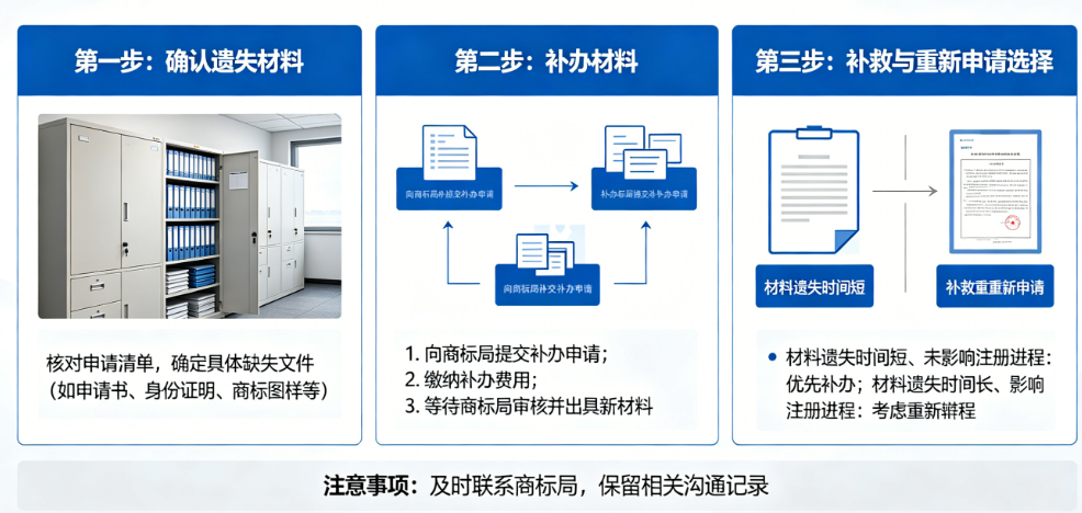 商标注册申请材料遗失了怎么办?补办、补救、重新申请怎么处理?