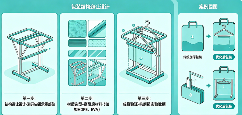 晾衣架抗磨损包装别只懂“加厚”!从结构避让到材质选型的完整设计方法