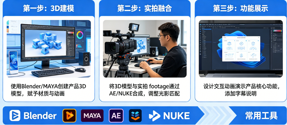 AI产品演示视频怎么做?3D建模、实拍融合、功能展示如何实现?