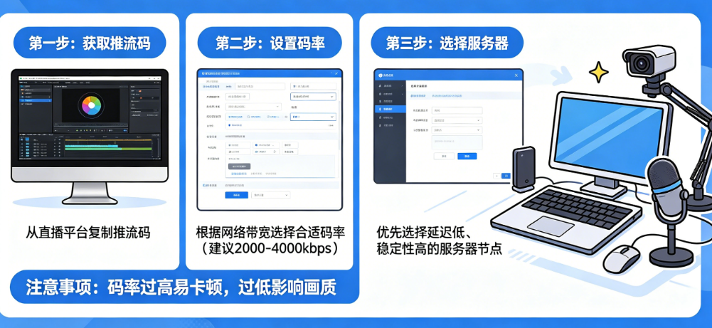 直播推流怎么调试?推流码、码率、服务器如何设置?——稳定推流全指南