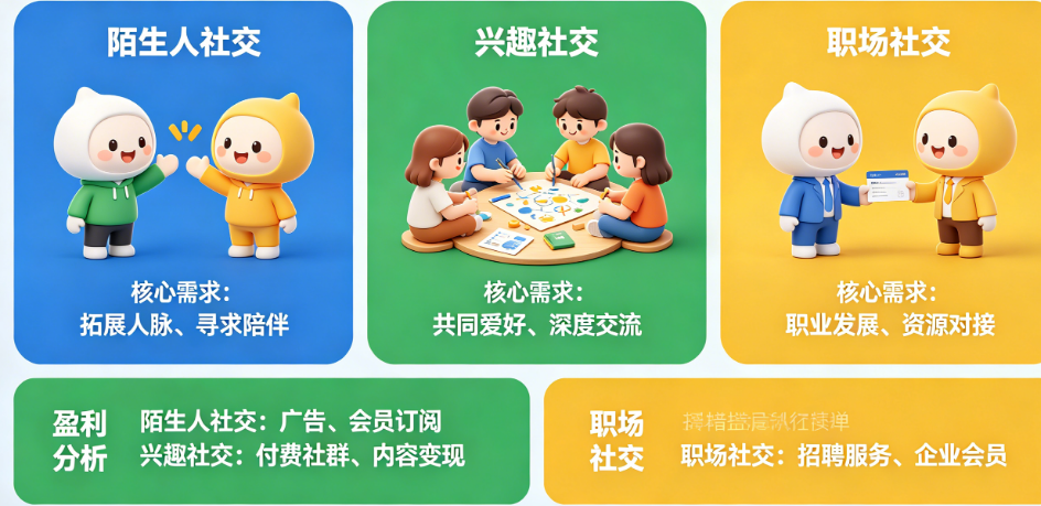 社交应用怎么抓住用户刚需?陌生人社交、兴趣社交、职场社交哪个能盈利?