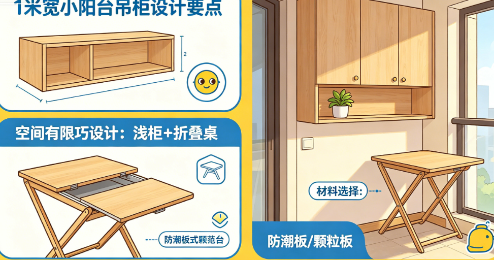 1米宽小阳台怎么做吊柜?空间有限如何设计?材料怎么选?