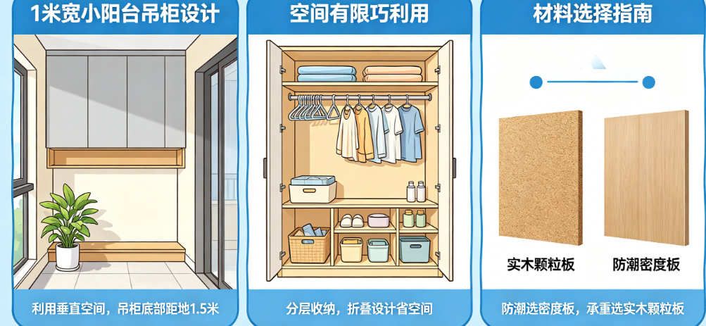 1米宽小阳台怎么做吊柜?空间有限如何设计?材料怎么选?