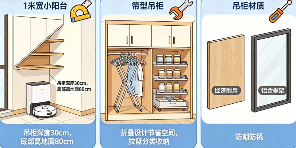 1米宽小阳台怎么做吊柜?空间有限如何设计?材料怎么选?