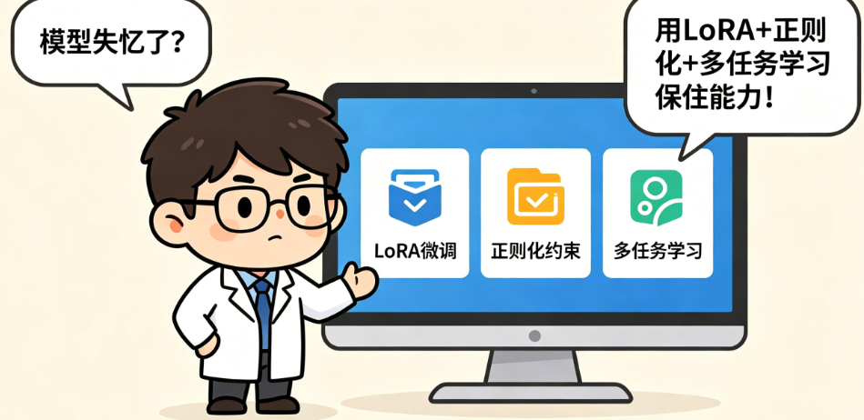 微调后模型“失忆”了怎么办?如何用LoRA+正则化+多任务学习保住模型能力?