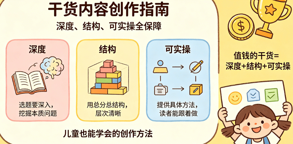 干货类内容怎么创作才能“值钱”?深度、结构、可实操如何保证?
