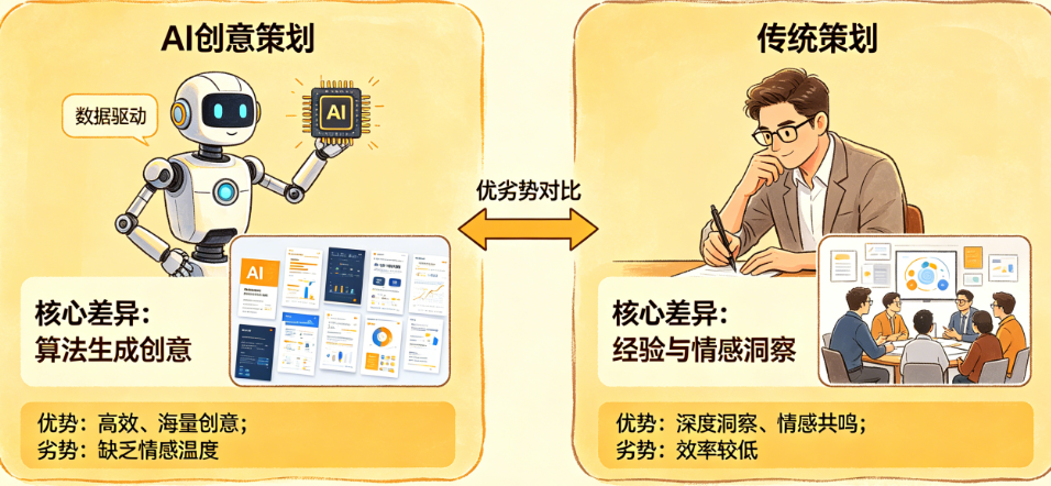 AI创意策划能取代传统策划吗?揭秘两者的核心差异与各自优劣势