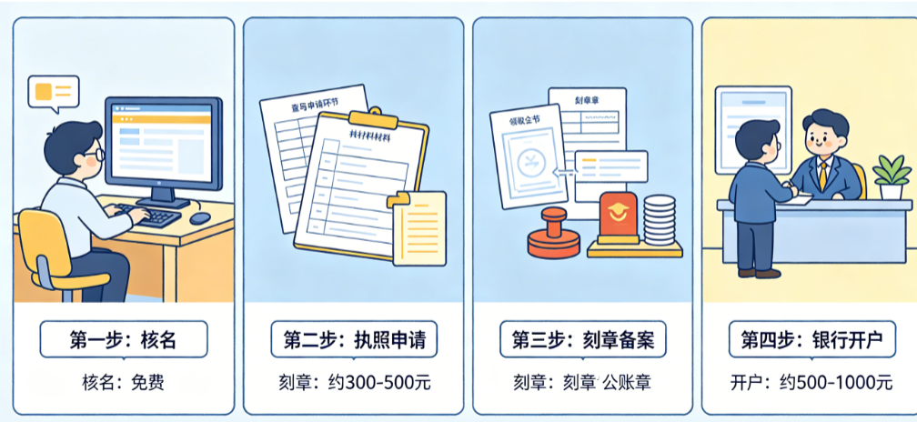 厦门小规模公司注册流程是什么?费用多少?核名、执照、刻章、开户全解析