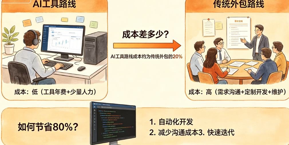 企业AI应用开发：AI工具路线vs传统外包，成本差多少?如何节省80%?