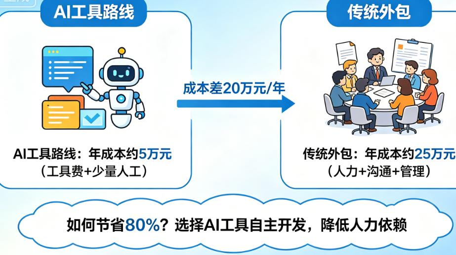 企业AI应用开发：AI工具路线vs传统外包，成本差多少?如何节省80%?