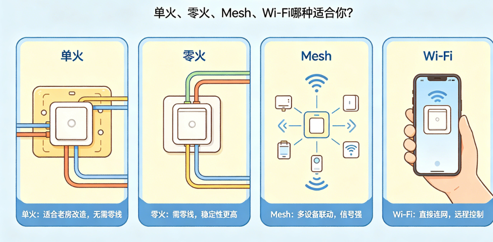 智能开关怎么选?单火、零火、Mesh、Wi-Fi哪种适合你?