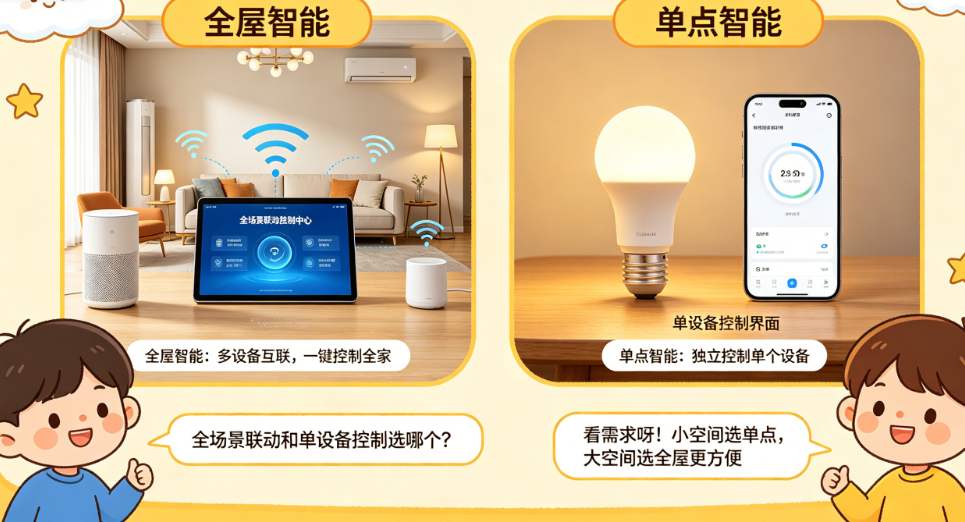 全屋智能和单点智能有什么区别?单设备控制vs全场景联动如何选?