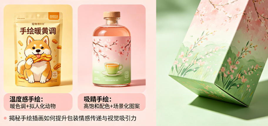 宠物零食包装没“温度”?茶饮瓶贴不够“吸睛”?揭秘手绘插画如何让包装“会说话”