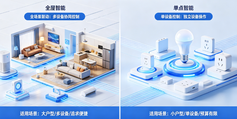全屋智能和单点智能有什么区别?单设备控制vs全场景联动如何选?