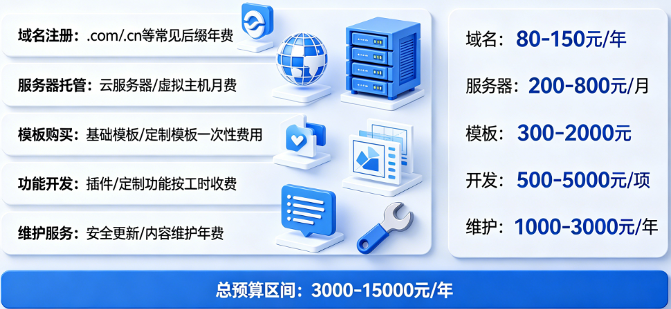 建站预算别只懂“模板便宜”！从域名到维护的完整费用清单