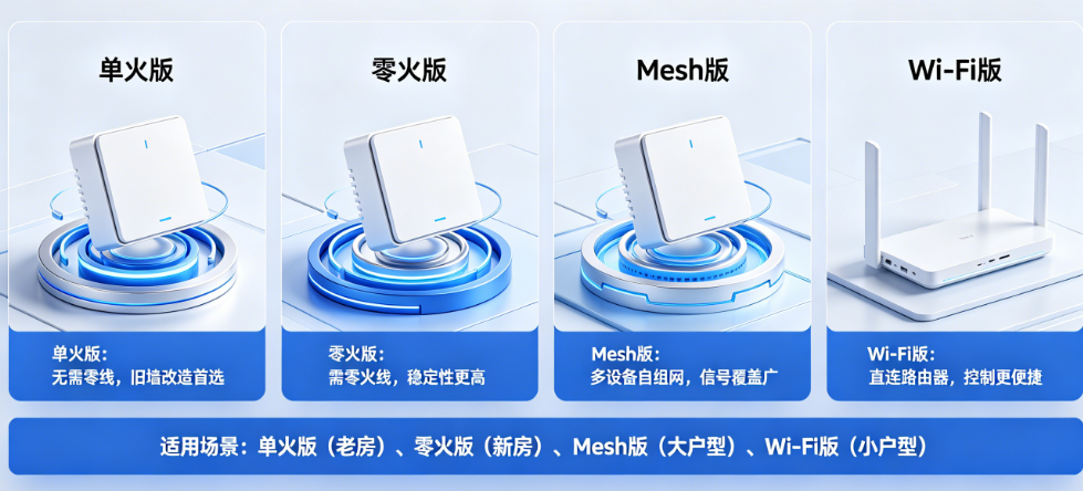智能开关怎么选？单火、零火、Mesh、Wi-Fi哪种适合你？