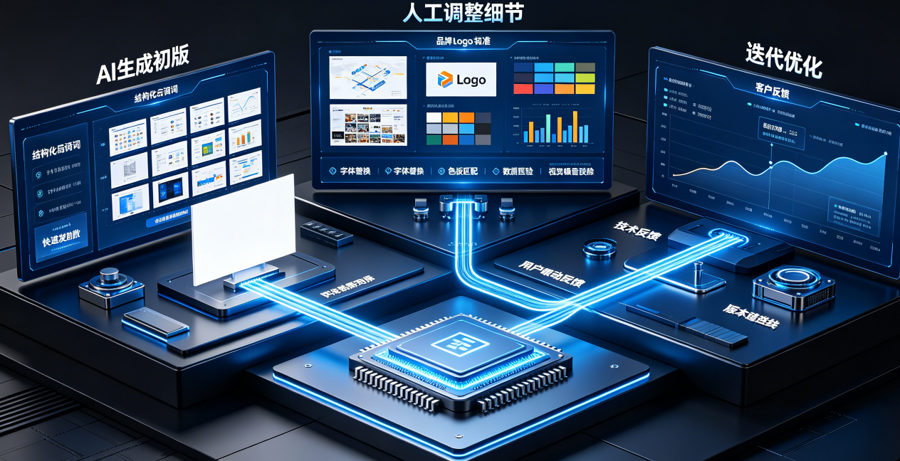 大屏设计的3个AI协作模式：AI生成初版→人工调整细节→迭代优化