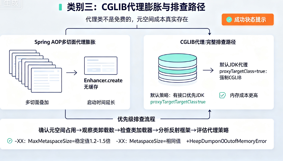 JVM Metaspace OOM的3类元凶:动态类加载过多→反射频繁→CGLIB代理膨胀